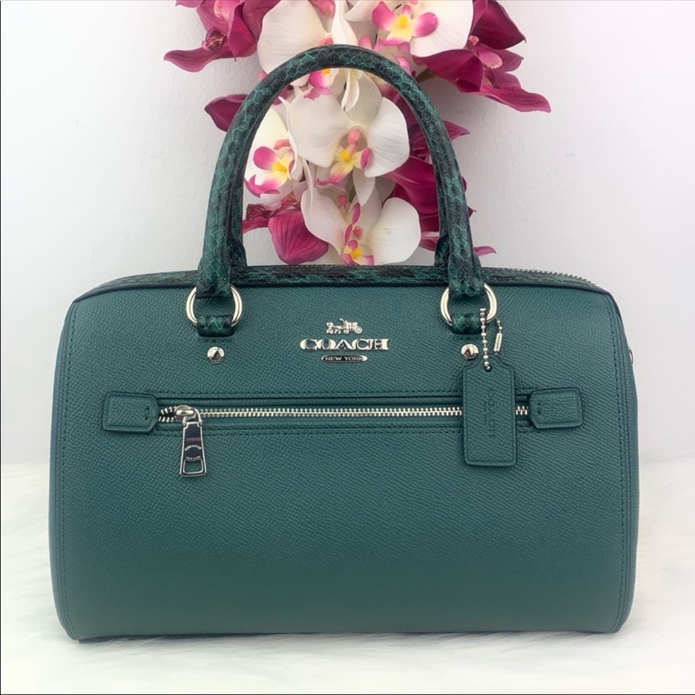 COACH leather snake trim ROWAN SATCHEL with strap